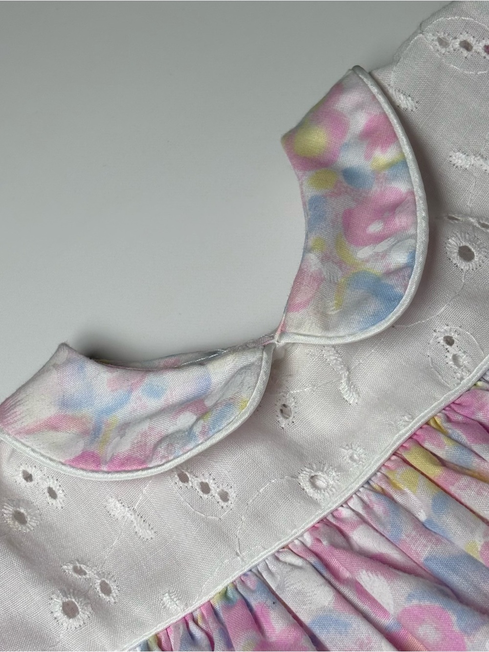 Vintage 80s 90s Pastel Floral Watercolor Eyelet Lace Pinafore Dress 0-3M - Picture 4 of 8